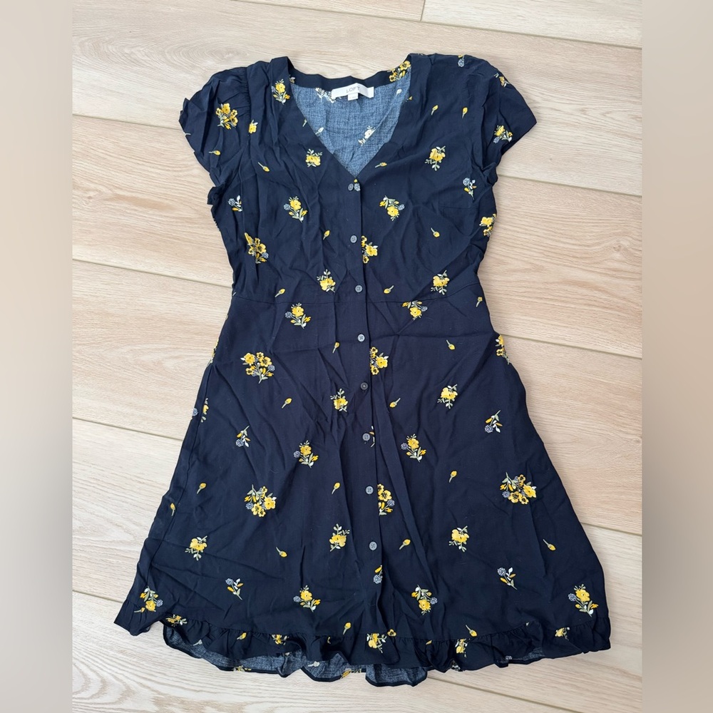 LOFT Navy Blue and Yellow Flower Dress